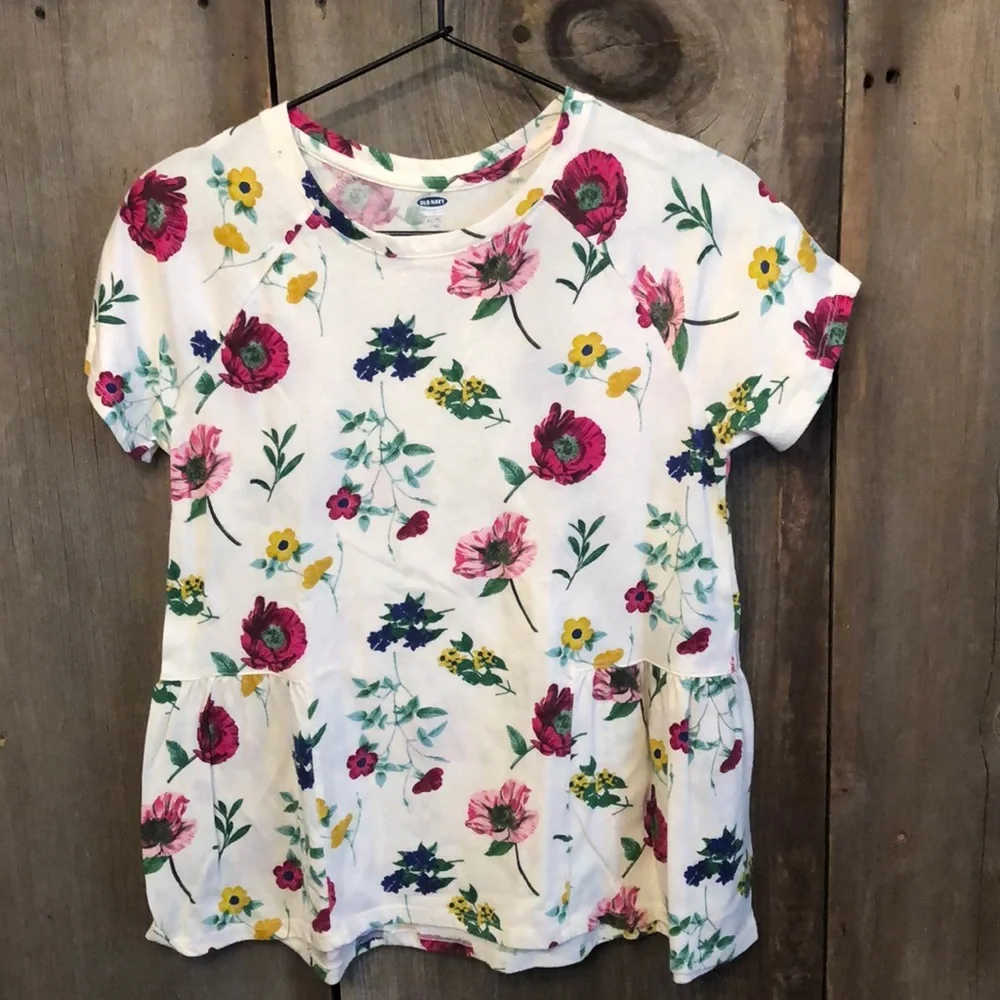 NWOT Old Navy Floral Peplum Cream Top XL 14
